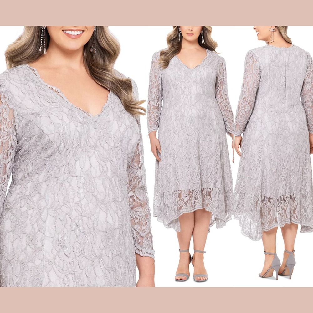 NWT $289 Betsy & Adam [ Plus Size 18W ] Long Sleeve Floral Lace Midi Dress S1974